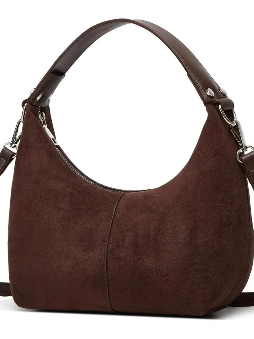 Suede Crescent Tote Bags for Women Vintage Shoulder Bag Brown Suede Handbag Casu - Picture 3 of 7